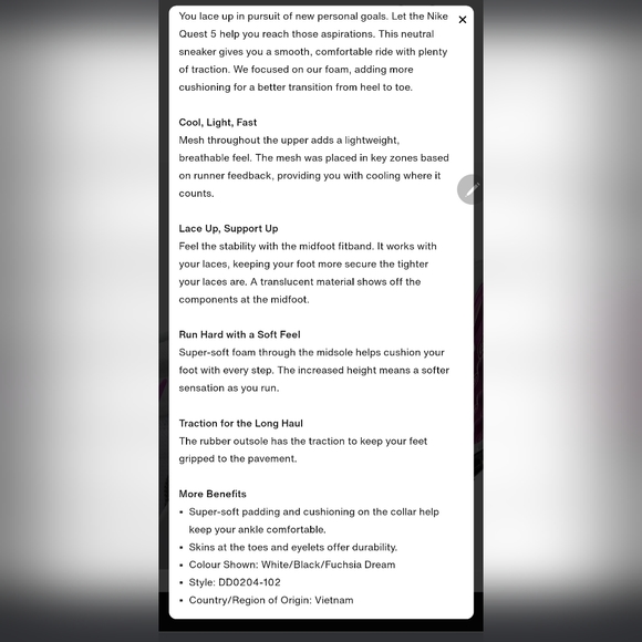 NEW NIKE Quest 5 Sneaker, Men's 7.5/Women's 8.5 - Picture 8 of 9